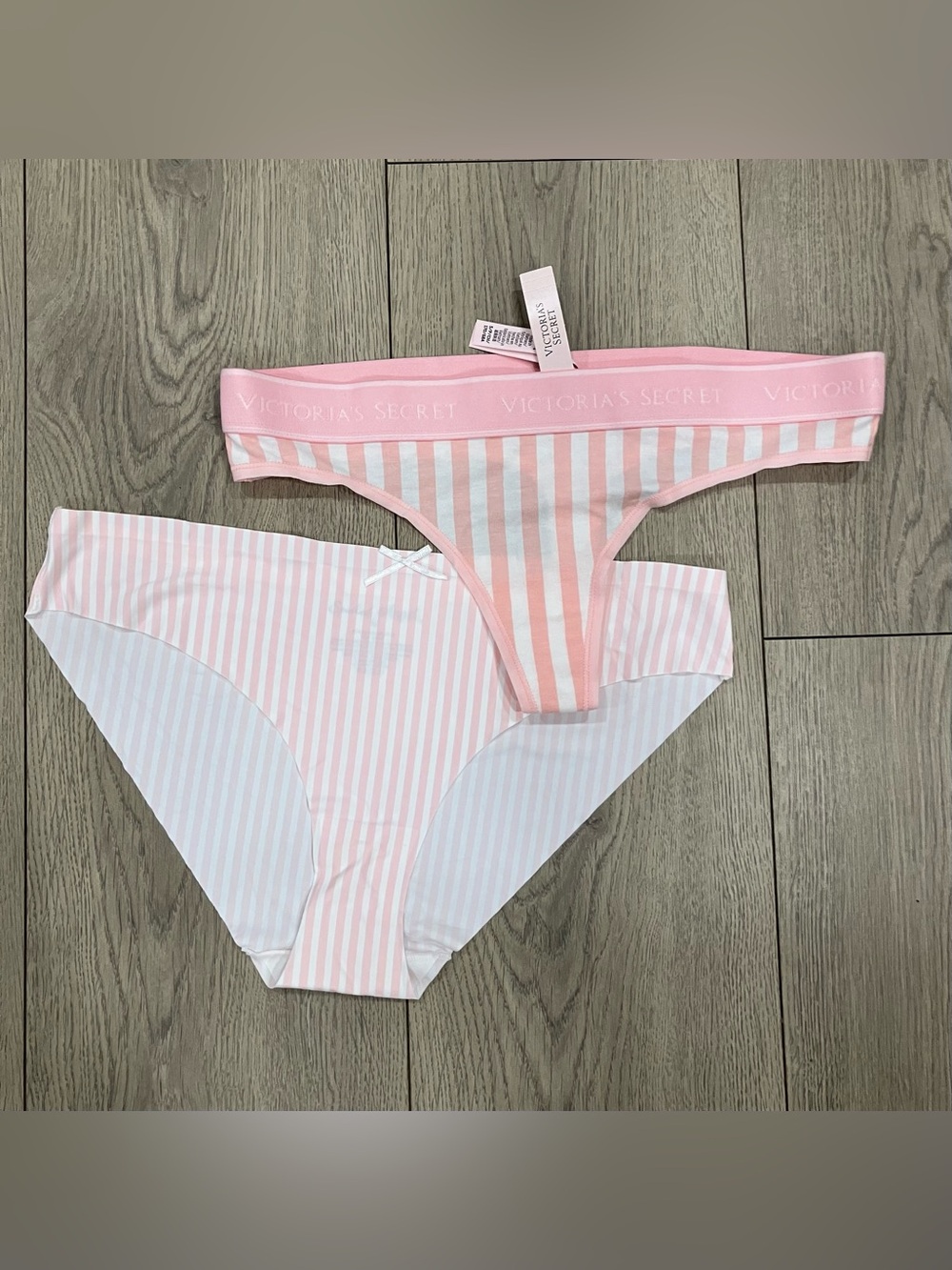 Victoria's Secret Pink & White Striped Bikini and Thong Set